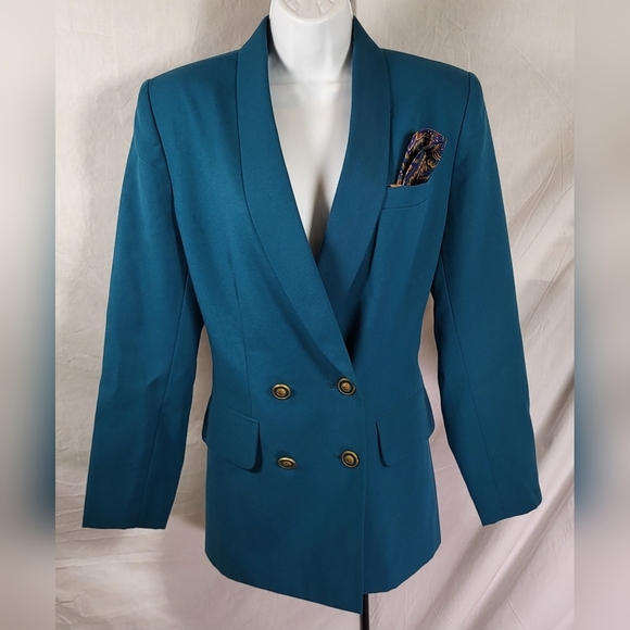 Vintage Teal Green Classic LE SUIT Pencil Skirt Suit - Size 8P - Picture 2 of 7